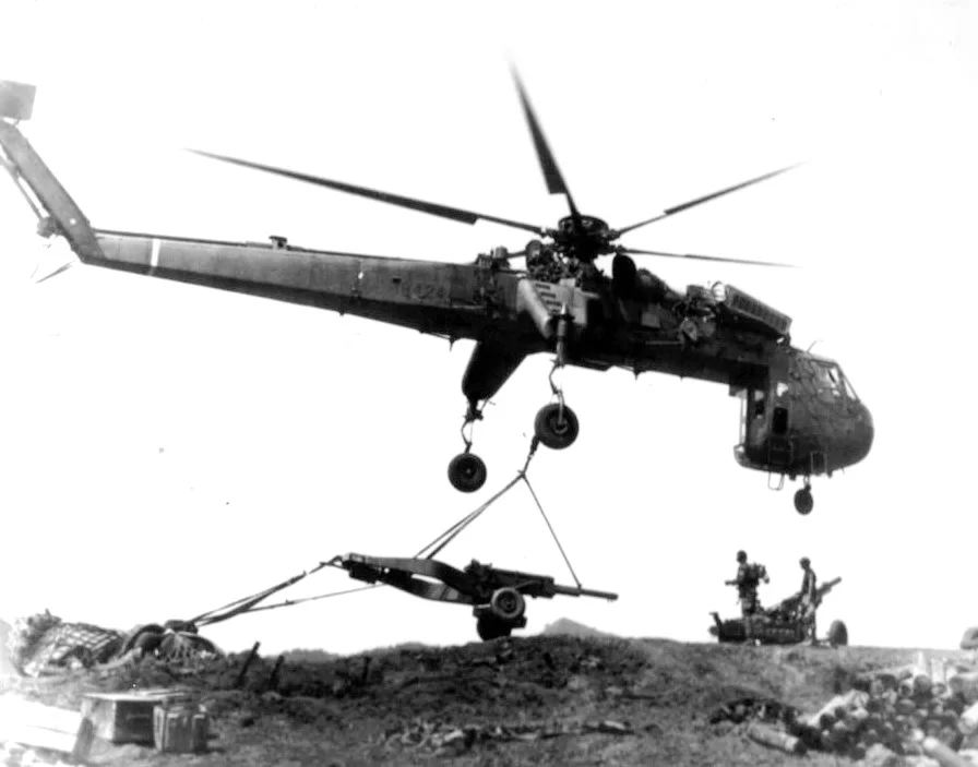 Vietnam War Air Delivery By Flying Crane Of Artillery