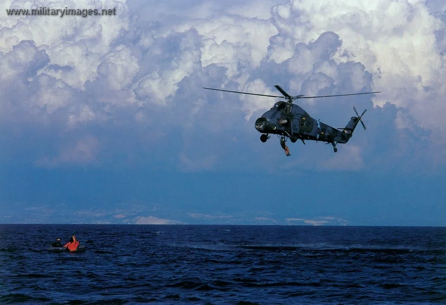 Wessex Helicopter Rescuing A Downed Pilot