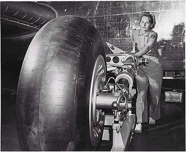 Working on a bomber under carriage