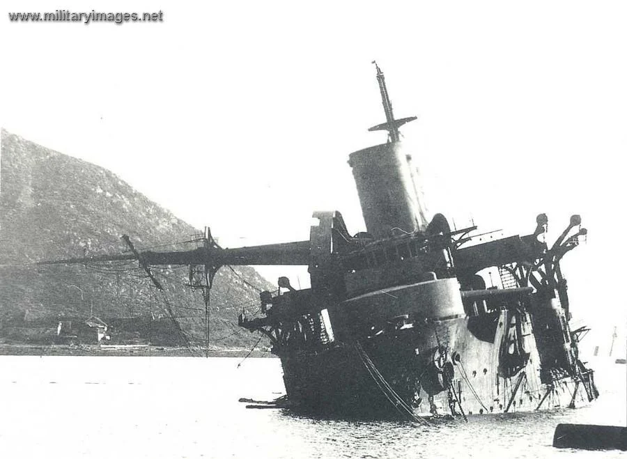 Wreck of Russian cruiser Pobeda at Port Arthur 1904